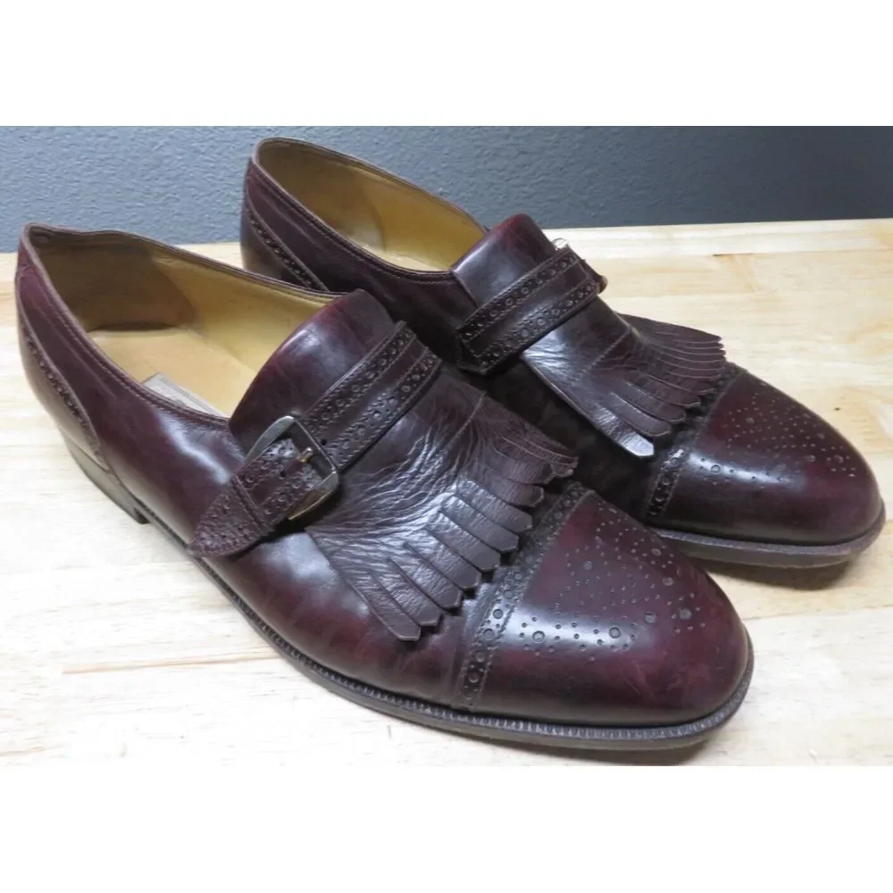 Mens Gravati Dress Shoes Brown Monk Strap Cap‎ Toe Brogue Size 10 1/2 Leather